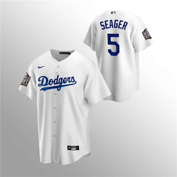 Men's Los Angeles Dodgers #5 Corey Seager White 2020 World Series Bound stitched MLB Jersey